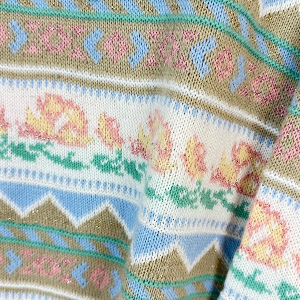 Vintage 80s Pastel Pattern Knit Sweater Fairy Kei Kawaii Oversized L XL - Picture 4 of 10